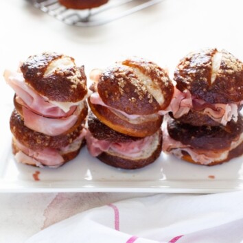 Ham and Cheese Sandwiches on Pretzel Slider Rolls from thelittlekiitchen.com